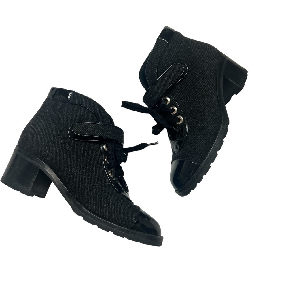 Chanel Runway Wool Moto Lace Up Boots 2008 Black